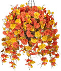 Ivydale Artificial Hanging Flowers with Basket for Outdoor Fall Decoration, Fake Hibiscus Vines Faux Plants Realistic Silk Flowers for Planters Outside Home Patio Porch Balcony, Fall YellowOrange