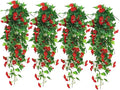 4 PCS Faux Hanging Plants Outdoor Artificial Hanging Red Flowers for Outdoors Faux Outdoor Plants for Planters Look Real for Outside Home Indoor Porch Patio Yard Decor