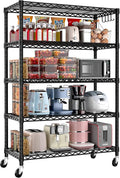 PrimeZone 5 Tier Wire Shelving Rack Storage Shelves with Wheels,Adjustable Rolling Heavy Duty Metal Shelving Unit,Utility Shelf for Kitchen Garage Closet Pantry Laundry 36