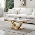 Modern Marble Coffee Table with Stainless Steel Pedestal, 47