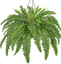 Fake Hanging Plants Large Boston Fern Artificial Plants Outdoor Realistic Fake Ferns with Palm Basket Silk Plants Ferns Hanging Plant Artificial Decor for Home Front Porch Window Garden - Green