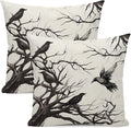 Halloween Pillow Covers 24x24 inches Set of 2 Black Crows Branch Decorative Farmhouse Throw Pillow Covers Outdoor Halloween Decor Farmhouse Linen Cushion Case for Home Sofa Couch Decoration
