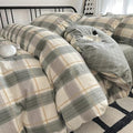 VM VOUGEMARKET Green Plaid Duvet Cover Sets Queen,3 Pieces Gingham Comforter Cover with Zipper Closure & Corner Ties for Men Boys Simple Modern Bedding Set (90