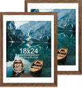 18x24 Frame Set of 2, Rustic Brown Wood Style - Display 18 x 24 Poster without Mat or 16x20 Picture with Mat, Wall Mounting Horizontal and Vertical