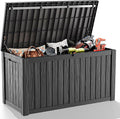 ROJIK 150 Gallon Outdoor Storage Box Waterproof-Patio Furniture Resin Deck Box, Garden Tools, Cushions, Pool Accessories Storage Bench with Lockable Lid and Side Handles (Black, 150 Gal)
