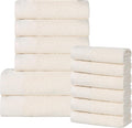 Superior Honeycomb 100% Cotton 500 GSM 12 Piece Bath Towel Set, 6 Washcloths, 4 Hand, 2 Bath Towels, Ideal for Bathroom, Kitchen or Beach, Quick Dry, Jacquard and Solid, Mid-Weight, Ivory