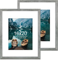 16x20 Frames Set of 2, Rustic Grey Wood Style - Display 16 x 20 Picture without Mat or 11x14 Picture with Mat, Wall Mounting Horizontal and Vertical