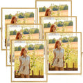Hoteam 6 Pieces 8x10 Inch Gold Floating Frame Glass Picture Photo Frame Bulk Metal Vintage Geometric Vertical Tabletop Display or Wall Mounting Decor