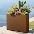 Large Rectangle Planter Metal Brown Planter Box with a Drainage Hole and a Removable Divider Indoor Outdoor Porch Pots for Tall Plants, Trees, Flowers 35.43