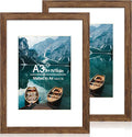 A3 Frame Set of 2, Rustic Brown Wood Style - Display Pictures A4 with Mat or 11.7x16.5 without Mat, Wall Mounting Horizontal and Vertical