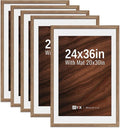 VCK 24x36 Poster Frame 5 Pack - Walnut, High-End Wood Picture Frames with Polished Plexiglass, Display 20x30 Photo with Mat or 24x36 without Mat, Art Gallery-Quality, Wall Hanging, Walnut