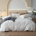 JIYUAN 100% Washed Cotton Duvet Cover Set 3 Pieces Cal King, 1 Duvet Cover 104x98 Inches(Comforter Not Included) and 2 Pillowcases,Linen Feel Bedding Set Comfy and Breathable,Off White