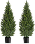 Two 4FT Artificial Topiary Cedar Trees Tall, Outdoors UV Protection Fake Cypress Tree, Realistic 48IN Pine Potted Plants for Patio, Home Porch, Doorway Decor
