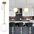 10 Inch Globe Pendant Light Gold Mid Century Pendant Light Contemporary Globe Pendant Lights Adjustable Hanging Light Fixture Milk Glass with Brass Finish for Dining Room Kitchen Island