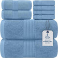 DAN RIVER 8 PC Luxury Bath Towels for Bathroom, 2 Bath, 2 Hand, and 4 Wash Cloths, 600 GSM 100% Ring Spun Cotton Towel Set, Highly Absorbent, Gym, Hotel, and Spa, Medium Blue