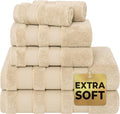 American Soft Linen Salem Turkish Bath Towel Set, 100% Cotton 600 GSM 6 Piece Towels for Bathroom, 2 Bath Towels 2 Hand Towels 2 Washcloths, Beige
