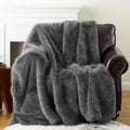 BATTILO HOME Luxury Fluffy Grey Faux Fur Throw Blanket, Cozy Warm Fur Blanket for Couch, Sofa, Chair, Bed, Plush Fuzzy Fur Throws with Long Pile, 50