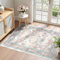 Deerly Pink Floral Rugs for Entryway 2x3 Washable Throw Rug Small Vintage Boho Bathroom Door Mat Non-Slip Soft Low Pile Thin Indoor Carpet for Kitchen Entrance Farmhouse, Light Pink/Blue/Multi