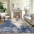 GENIMO Washable Area Rugs for Living Room Bedroom, 8x10 Modern Abstract Non Slip Rug, Low Pile Soft Contemporary Indoor Floor Carpet Cover for Dining Room Kitchen, Navy Blue