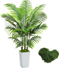 Artificial Palm Tree Artificial Silk Plant Fake Tree with White Tall Planter Faux Tropical Areca Floor Plant in Pot (1, White Tall Planter, 5 FT)