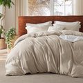 Bedsure 100% Washed Cotton Duvet Cover King Size - Greige Minimalist Cotton Duvet Cover Linen Like for All Seasons - GentleSoft™ Plain Simple Bedding, 3 Pieces (Greige, King, 104