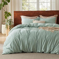 Bedsure 100% Washed Cotton Duvet Cover Queen Size - Sage Green Minimalist Cotton Duvet Cover Linen Like for All Seasons - GentleSoft™ Plain Simple Bedding, 3 Pieces (Sage Green, Queen, 90