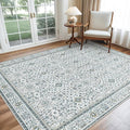 GENIMO Washable Area Rugs for Living Room Bedroom, 5x7 Boho Vintage Non Slip Rug, Low Pile Soft Floral Indoor Floor Carpet Cover for Dining Room Kitchen, Retro Gray Blue