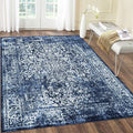 vivorug 3x5 Area Rugs, Stain Resistant Washable Rug for Living Room, Vintage-Inspired (Navy Blue, 3'x5')