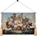 AureoMadis Vintage Floral Tapestry Wall Hanging Set with Telescopic Rod & Tassels - Jacquard Woven Fabric Aesthetic Flower Wall Tapestries for Bedroom/Living Room Decor Spring Botanical Art (27