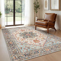GENIMO 5X7 Area Rugs for Living Room, Machine Washable Vintage Floor Cover Foldable Modern Non Slip Rug, Low Pile Soft Indoor Carpet Floral Print Mat Rug,Bedroom/Dining Room/Home Office,Sky Blue