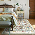 Floral Area Rugs 4x6 Washable Living Room Bedroom Carpet - Vintage Boho Thin Non-Slip Soft Low Pile Floor Mat Indoor Home Decor for Dining Room Playroom Farmhouse, Beige/Green/Multi