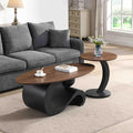Marble Nesting Coffee Table Set of 2,Modern Oval Center Tea Table and Round Side Nightstand Set w/Wood Tabletop and Metal Frame for Living Room Accent Furniture