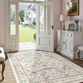 Deerly Floral Area Rugs 4x6 Washable Living Room Bedroom Carpet Vintage Boho Thin Non-Slip Soft Low Pile Floor Mat Indoor Home Decor for Dining Room Playroom Farmhouse, Beige/Light Pink/Multi