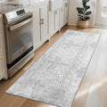 vivorug Runner Rug 2x10 Machine Washable Rug with Non-Slip Backing, Ideal for Kitchen Hallway Entryway Laundry Room - Vintage, Durable, Easy Clean, Low Pile Carpet Runner, Ivory/Silver