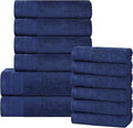 Superior Honeycomb 100% Cotton 500 GSM 12 Piece Bath Towel Set, 6 Washcloths, 4 Hand, 2 Bath Towels, Ideal for Bathroom, Kitchen or Beach, Quick Dry, Jacquard and Solid, Mid-Weight, Navy Peony