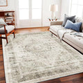 Area Rug 6'x9' Washable Vintage Floral Khaki Traditional Floor Cover Thin Retro Kitchen Indoor Distressed Non Slip Carpet for Living Room Bedroom Dining Room