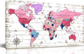 ZHAOSHOP Large World Map Canvas Wall-Art - Wall Decor for Girls Bedroom - Pink Pictures Wall Decor Ready to Hang Size 59