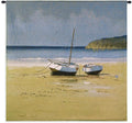 Moorings Low Tide | Woven Tapestry Wall Art Hanging | Vintage Beached Boats on Serene Coast | 100% Cotton USA Size 35x35