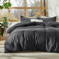 Bedsure 100% Stone Washed Cotton Duvet Cover King - Charcoal Minimalist Cotton Duvet Cover Linen Like for All Seasons - GentleSoft™ Plain Simple Bedding, 3 Pieces (Charcoal, King, 104