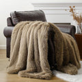 BATTILO HOME Luxury Fluffy Tan Faux Fur Throw Blanket, Super Soft Cozy Warm Fur Blanket for Couch, Sofa, Chair, Bed, Plush Fuzzy Fur Throws with Long Pile, 50