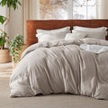 Bedsure 100% Washed Cotton Duvet Cover King Size - Natural Color Minimalist Cotton Duvet Cover for All Seasons - GentleSoft™ Plain Simple Bedding, 3 Pieces (Natural, King, 104
