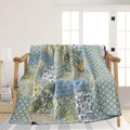 NEWLAKE Cotton Quilted Throw Blanket for Bed Couch Sofa, Reversible Matelasse Blanket with Real Stitched Embroidery,Green Farmhouse Garden,60X78 Inch