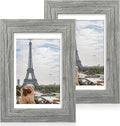 5x7 Picture Frame Set of 2, Made of Real Glass and Rustic Grey Wooden Frame - Display Pictures 4x6 with Mat or 5x7 Without Mat, 5 by 7 Photo Frame for Wall or Tabletop Display