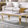 SSLine Rectangular Faux Marble Coffee Table for Living Room Modern Luxury White Marble Center Table with Gold Curved Legs 46.8