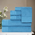 Superior Honeycomb Cotton Medium Weight Towels, for Guest Bath, Master Bathroom, Shower, Quick Dry, Adults, Home Essentials, Textured Waffle Border, Assorted Towel Set, 6 Piece Towel Set, Azure
