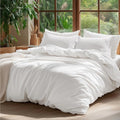 Bedsure 100% Washed Cotton Duvet Cover Cal King - Natural White Minimalist Cotton Duvet Cover Linen Like for All Seasons - GentleSoft™ Plain Simple Bedding, 3 Pieces (White, California King, 104