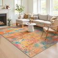 GENIMO 8x10 Washable Area Rugs for Living Room Bedroom, Modern Abstract Low Pile Soft Non Slip Rug, Contemporary Indoor Floor Carpet Cover for Dining Room Kitchen, Coral Orange