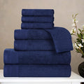 Superior Honeycomb Cotton Medium Weight Towels, for Guest Bath, Master Bathroom, Shower, Quick Dry, Adults, Home Essentials, Textured Waffle Border, Assorted Towel Set, 8 Piece Towel Set, Navy Peony