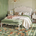 Deerly Green Washable Floral Rugs 8x10 Large Vintage Boho Non-Slip Living Room Carpet Soft Low Pile Thin Bedroom Floor Mat Indoor Home Decor for Dining Room Playroom Nursery Farmhouse, Green/Multi
