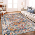 Washable Area Rug 9'x12' Boho Chic Medallion Distressed Design Non-Shedding Easy Care Ideal for High Traffic Areas in Living Room Bedroom Office Coffee Table Large Carpet